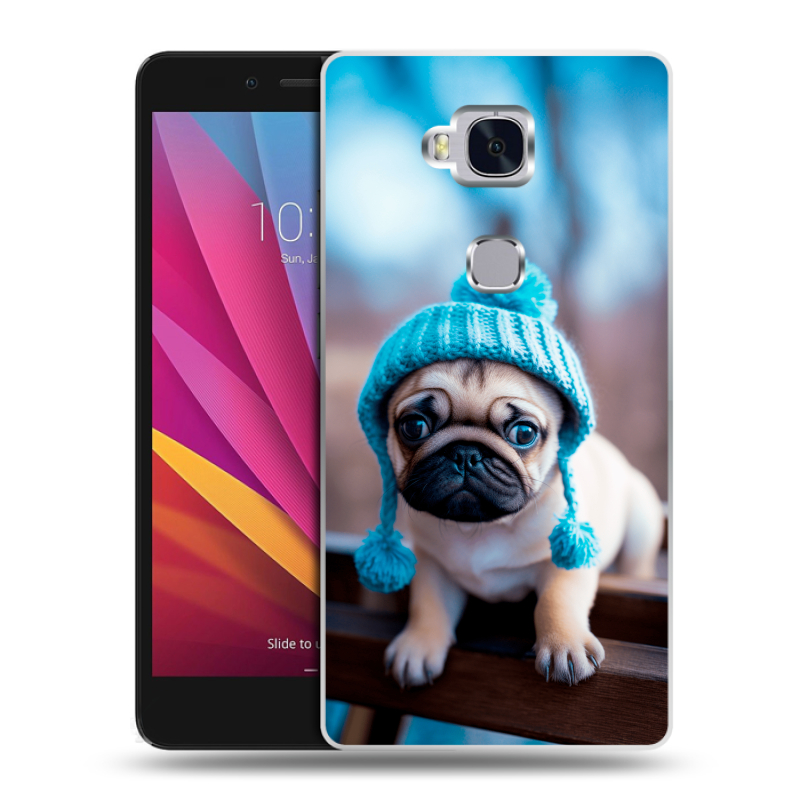 Силиконовый чехол на Huawei Honor 5X с принтом Мопс в шапке Силиконовый чехол на Huawei Honor 5X с принтом Мопс в шапке