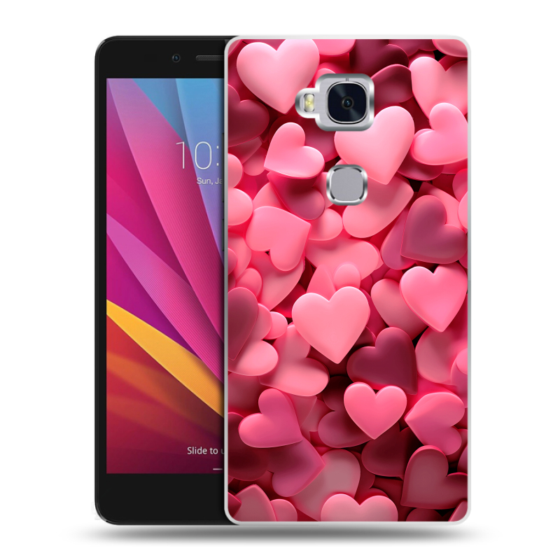 Силиконовый чехол на Huawei Honor 5X с принтом розовые сердечки Силиконовый чехол на Huawei Honor 5X с принтом розовые сердечки