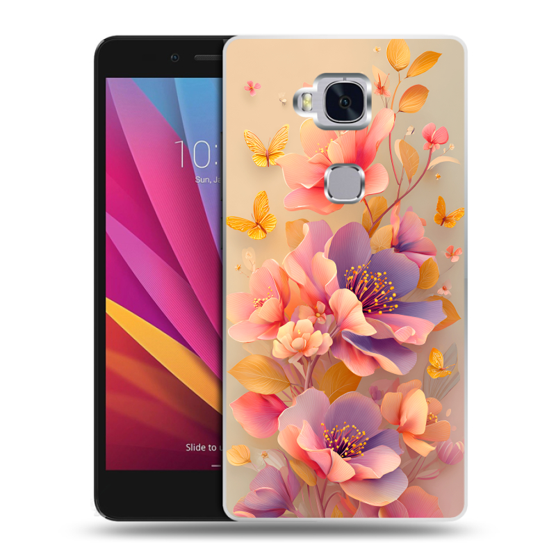 Силиконовый чехол на Huawei Honor 5X с принтом Цветы и бабочки Силиконовый чехол на Huawei Honor 5X с принтом Цветы и бабочки