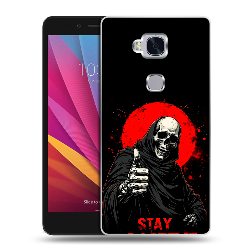 Силиконовый чехол на Huawei Honor 5X с принтом смешной скелет Силиконовый чехол на Huawei Honor 5X с принтом смешной скелет