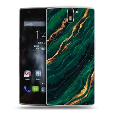 Силиконовый чехол на OnePlus One с принтом Мрамор зеленое золото