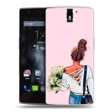 Силиконовый чехол на OnePlus One с принтом Девушка и букет