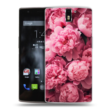 Силиконовый чехол на OnePlus One с принтом цветы пионы