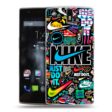 Силиконовый чехол на OnePlus One с принтом найк nike черный