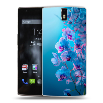 Силиконовый чехол на OnePlus One с принтом голубые орхидеи