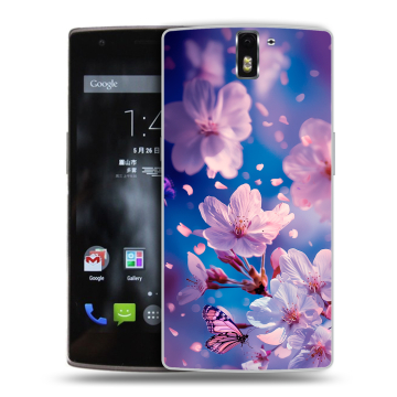 Силиконовый чехол на OnePlus One с принтом цветы бабочки