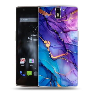 Силиконовый чехол на OnePlus One с принтом синий мрамор