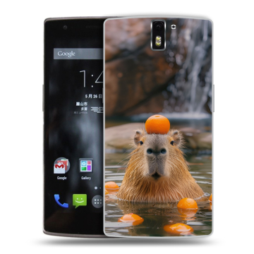 Силиконовый чехол на OnePlus One с принтом Капибара с апельсином