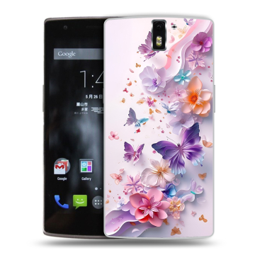Силиконовый чехол на OnePlus One с принтом цветы бабочки Силиконовый чехол на OnePlus One с принтом цветы бабочки