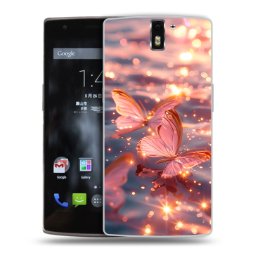 Силиконовый чехол на OnePlus One с принтом бабочки розовые