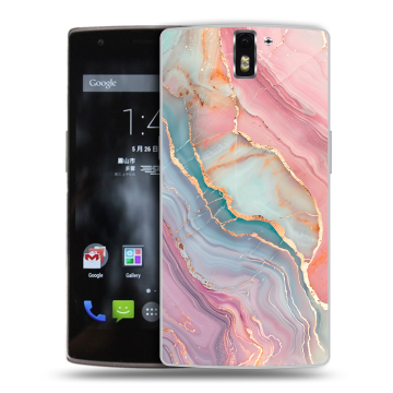 Силиконовый чехол на OnePlus One с принтом розовый мрамор