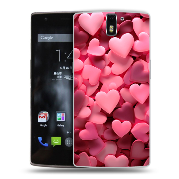 Силиконовый чехол на OnePlus One с принтом розовые сердечки