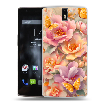 Силиконовый чехол на OnePlus One с принтом Цветы и бабочки