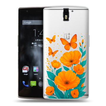 Силиконовый чехол на OnePlus One с принтом цветы бабочки Силиконовый чехол на OnePlus One с принтом цветы бабочки