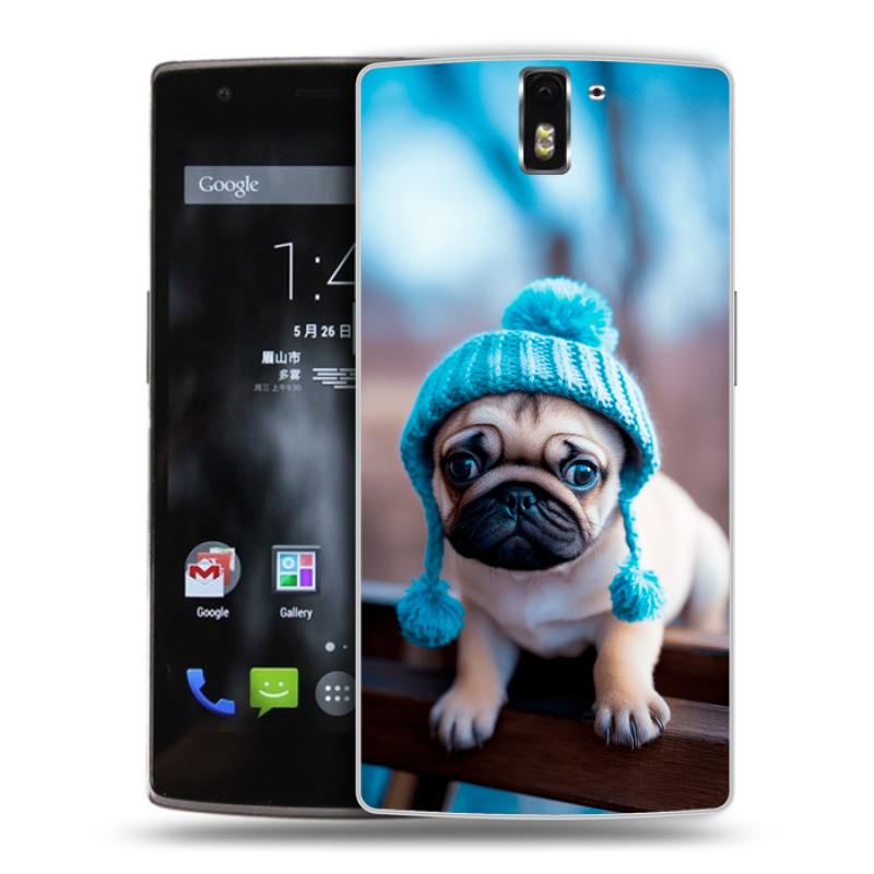 Силиконовый чехол на OnePlus One с принтом Мопс в шапке Силиконовый чехол на OnePlus One с принтом Мопс в шапке