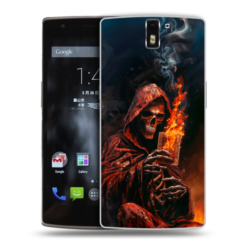Силиконовый чехол на OnePlus One с принтом Скелет и карты Силиконовый чехол на OnePlus One с принтом Скелет и карты