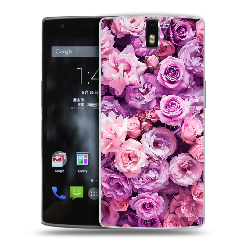Силиконовый чехол на OnePlus One с принтом лавандовые розы Силиконовый чехол на OnePlus One с принтом лавандовые розы