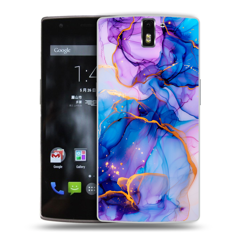 Силиконовый чехол на OnePlus One с принтом синий мрамор Силиконовый чехол на OnePlus One с принтом синий мрамор