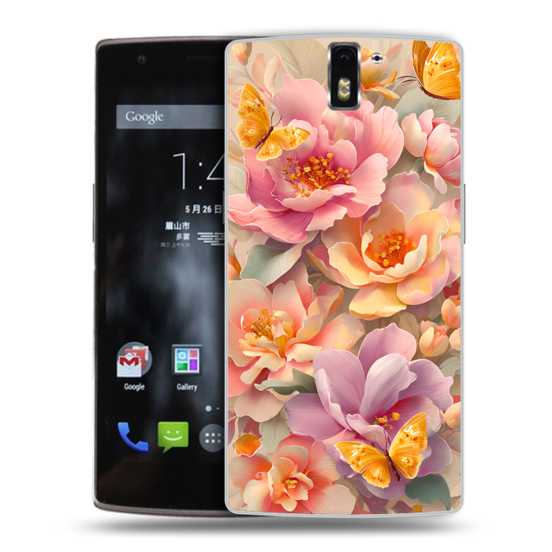 Силиконовый чехол на OnePlus One с принтом Цветы и бабочки Силиконовый чехол на OnePlus One с принтом Цветы и бабочки