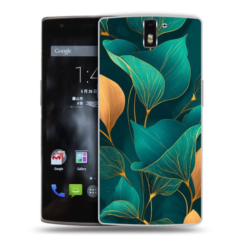 Силиконовый чехол на OnePlus One с принтом Листья и золото Силиконовый чехол на OnePlus One с принтом Листья и золото