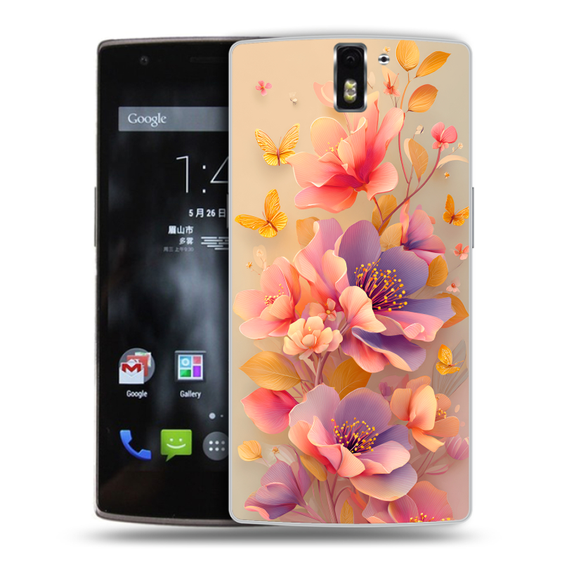 Силиконовый чехол на OnePlus One с принтом Цветы и бабочки Силиконовый чехол на OnePlus One с принтом Цветы и бабочки