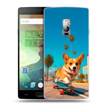 Пластиковый чехол на OnePlus 2 с принтом Корги на скейте Пластиковый чехол на OnePlus 2 с принтом Корги на скейте