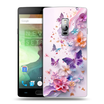 Пластиковый чехол на OnePlus 2 с принтом цветы бабочки
