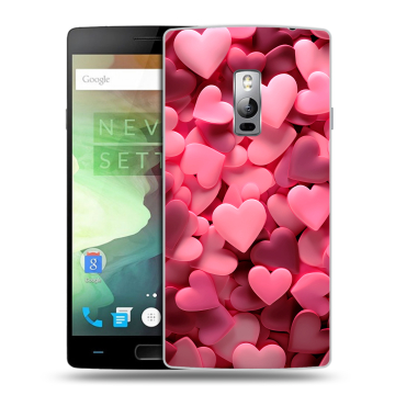 Пластиковый чехол на OnePlus 2 с принтом розовые сердечки Пластиковый чехол на OnePlus 2 с принтом розовые сердечки