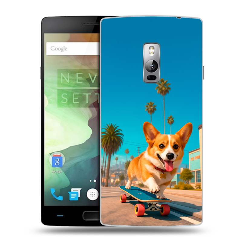Пластиковый чехол на OnePlus 2 с принтом Корги на скейте Пластиковый чехол на OnePlus 2 с принтом Корги на скейте