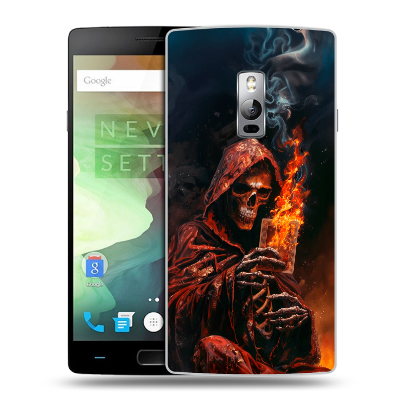 Пластиковый чехол на OnePlus 2 с принтом Скелет и карты Пластиковый чехол на OnePlus 2 с принтом Скелет и карты