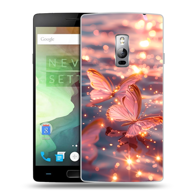 Пластиковый чехол на OnePlus 2 с принтом бабочки розовые Пластиковый чехол на OnePlus 2 с принтом бабочки розовые