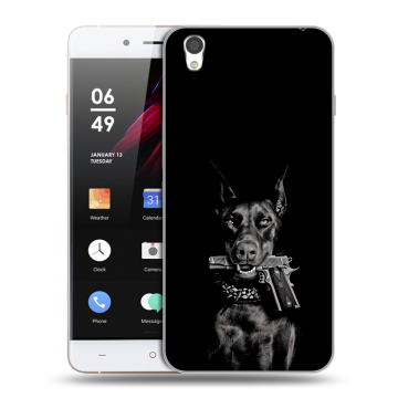 Пластиковый чехол на OnePlus X с принтом Доберман и пистолет