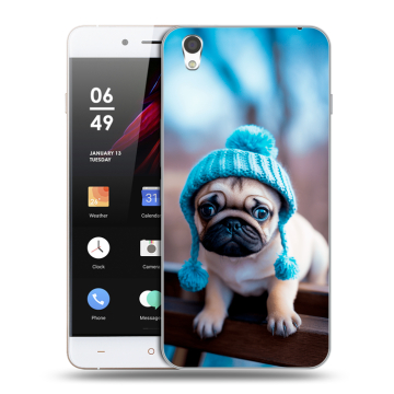 Пластиковый чехол на OnePlus X с принтом Мопс в шапке Пластиковый чехол на OnePlus X с принтом Мопс в шапке
