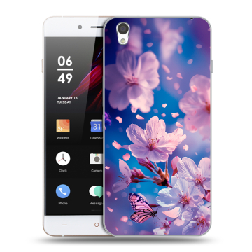 Пластиковый чехол на OnePlus X с принтом цветы бабочки Пластиковый чехол на OnePlus X с принтом цветы бабочки