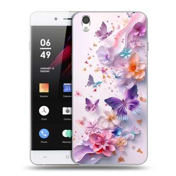 Пластиковый чехол на OnePlus X с принтом цветы бабочки Пластиковый чехол на OnePlus X с принтом цветы бабочки