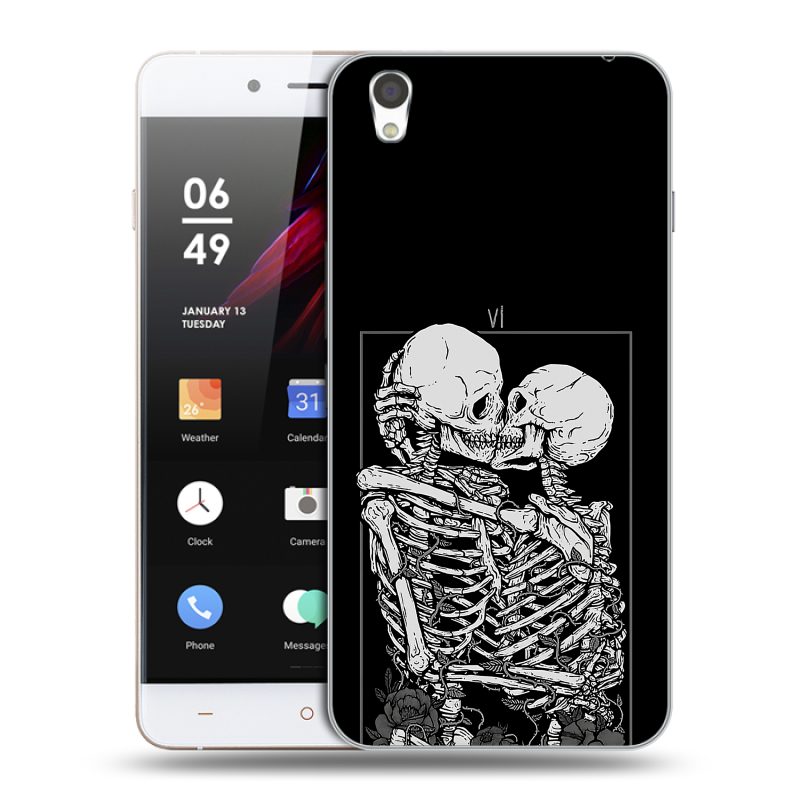 Пластиковый чехол на OnePlus X с принтом Поцелуй скелетов Пластиковый чехол на OnePlus X с принтом Поцелуй скелетов