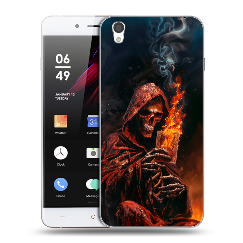 Пластиковый чехол на OnePlus X с принтом Скелет и карты Пластиковый чехол на OnePlus X с принтом Скелет и карты