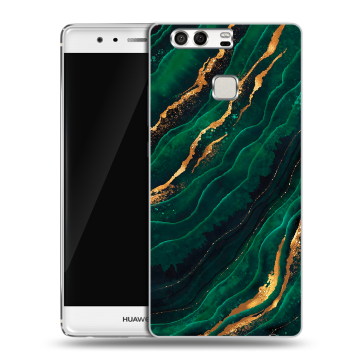 Силиконовый чехол на Huawei P9 с принтом Мрамор зеленое золото Силиконовый чехол на Huawei P9 с принтом Мрамор зеленое золото
