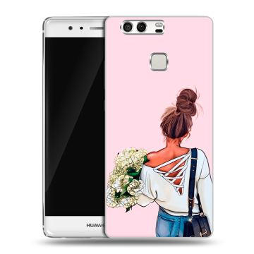 Силиконовый чехол на Huawei P9 с принтом Девушка и букет Силиконовый чехол на Huawei P9 с принтом Девушка и букет