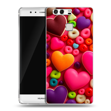 Силиконовый чехол на Huawei P9 с принтом Сердечки Силиконовый чехол на Huawei P9 с принтом Сердечки