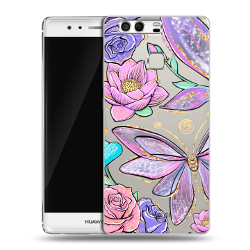 Силиконовый чехол на Huawei P9 с принтом Бабочки и цветы Силиконовый чехол на Huawei P9 с принтом Бабочки и цветы