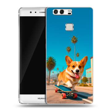 Силиконовый чехол на Huawei P9 с принтом Корги на скейте Силиконовый чехол на Huawei P9 с принтом Корги на скейте