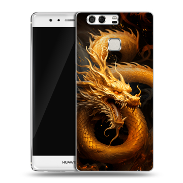 Силиконовый чехол на Huawei P9 с принтом Золотой дракон