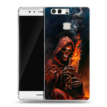 Силиконовый чехол на Huawei P9 с принтом Скелет и карты Силиконовый чехол на Huawei P9 с принтом Скелет и карты