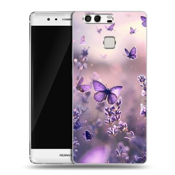 Силиконовый чехол на Huawei P9 с принтом бабочки и лаванда Силиконовый чехол на Huawei P9 с принтом бабочки и лаванда