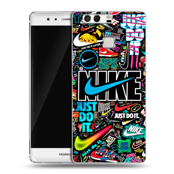 Силиконовый чехол на Huawei P9 с принтом найк nike черный