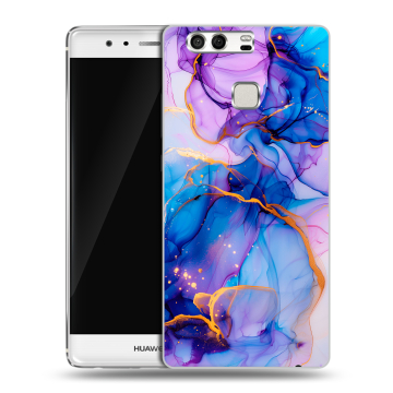 Силиконовый чехол на Huawei P9 с принтом синий мрамор Силиконовый чехол на Huawei P9 с принтом синий мрамор