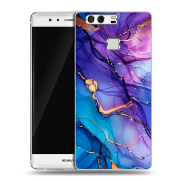 Силиконовый чехол на Huawei P9 с принтом синий мрамор Силиконовый чехол на Huawei P9 с принтом синий мрамор