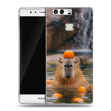 Силиконовый чехол на Huawei P9 с принтом Капибара с апельсином