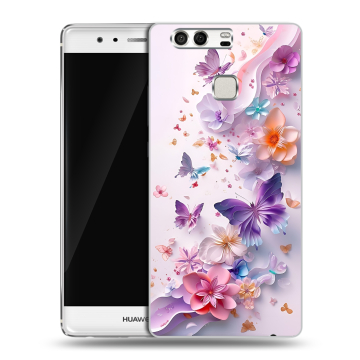 Силиконовый чехол на Huawei P9 с принтом цветы бабочки